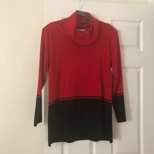Misook cowl neck sweater red and black